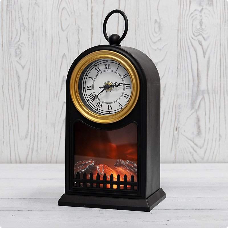 светодиодный камин старинные часы с эффектом живого огня 14,7x11,7х25 см, черный с usb от BTSprom.by