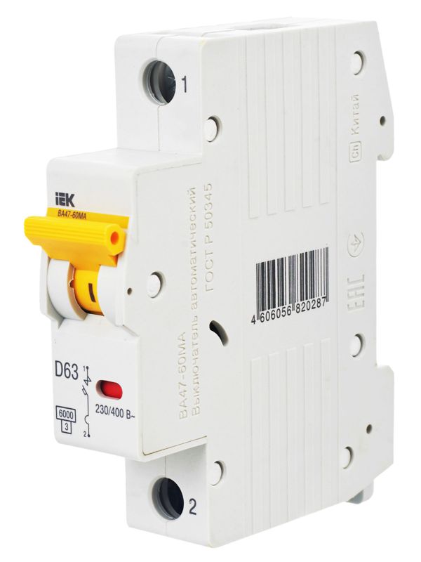  Выключатель автоматический модульный 1п D 63А 6кА ВА47-60МА без тепл. расцеп. KARAT IEK MVA33-1-063-D фото в каталоге от BTSprom.by