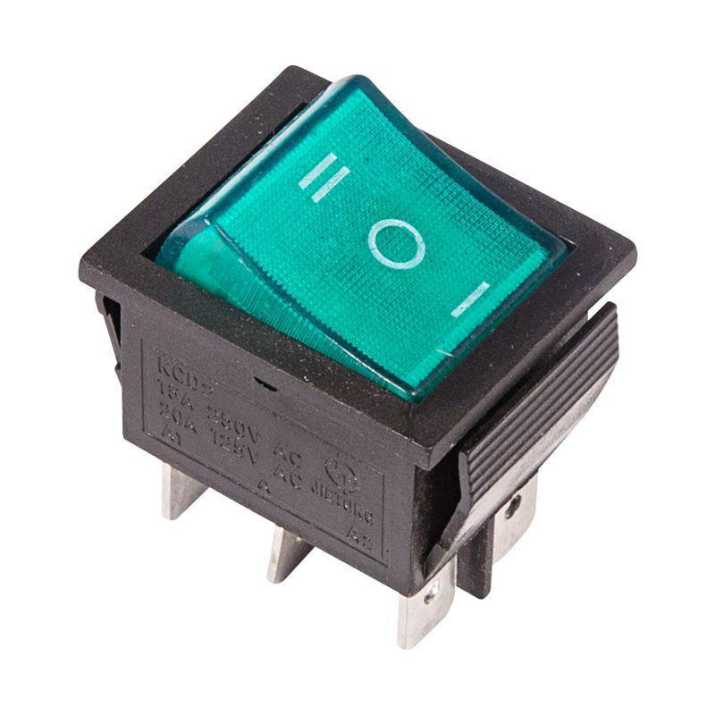 выключатель клавишный 250в 15а (6с) on-off-on с подсветкой зел. (rwb-509 sc-767) rexant 36-2392 от BTSprom.by