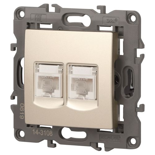  Розетка компьютерная 2-м Elegance 14-3108-04 RJ45 IP20 механизм шампань Эра Б0034311 фото в каталоге от BTSprom.by