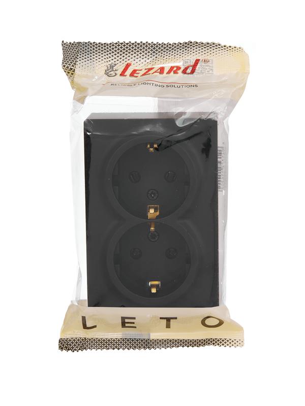  Розетка 2-м ОП LETO с заземл. закрытый корпус ПБТ черн. бархат LEZARD 752-4200-127B фото в каталоге от BTSprom.by