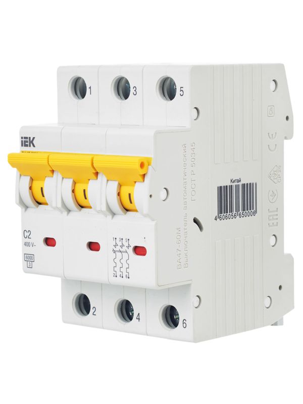  Выключатель автоматический модульный 3п C 2А 6кА ВА47-60M KARAT IEK MVA31-3-002-C фото в каталоге от BTSprom.by