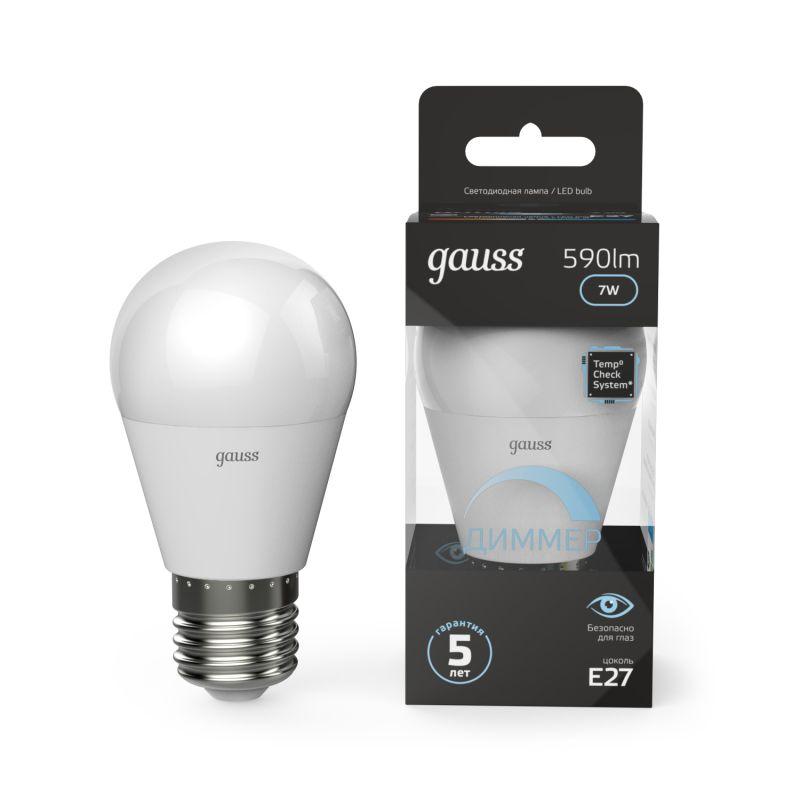 лампа светодиодная black 7вт p45 шар 4100к нейтр. бел. e27 590лм диммир. gauss 105102207-d от BTSprom.by
