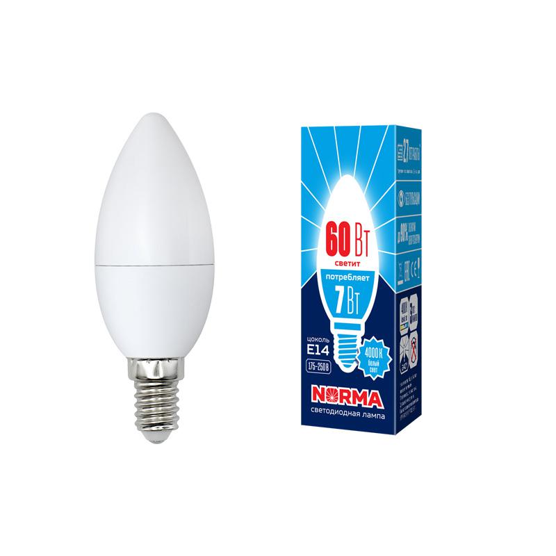 лампа светодиодная led-c37-7w/nw/e14/fr/nr norma 7вт матовая 4000к тепл. бел. e14 (упак. картон) volpe ul-00003795 от BTSprom.by