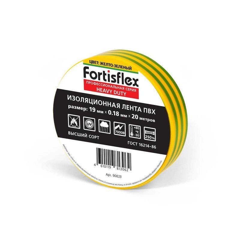 изолента пвх heavy duty 19х0.18х20 желт./зел. fortisflex 90823 от BTSprom.by