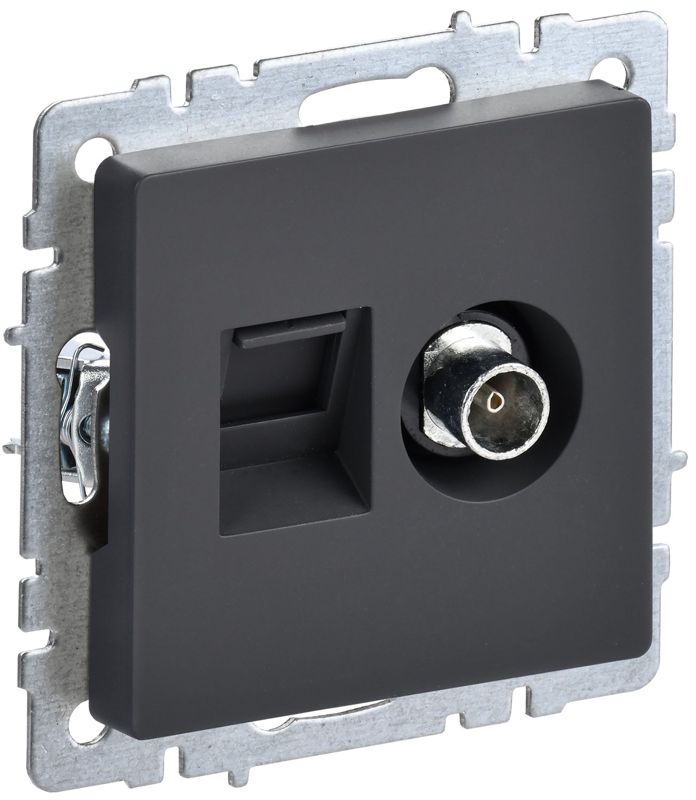 розетка компьютерная + телевизионная 2-м brite ртв/рк12-брг rj45 кат.5e + tv механизм графит iek br-ak20-1-k53 от BTSprom.by