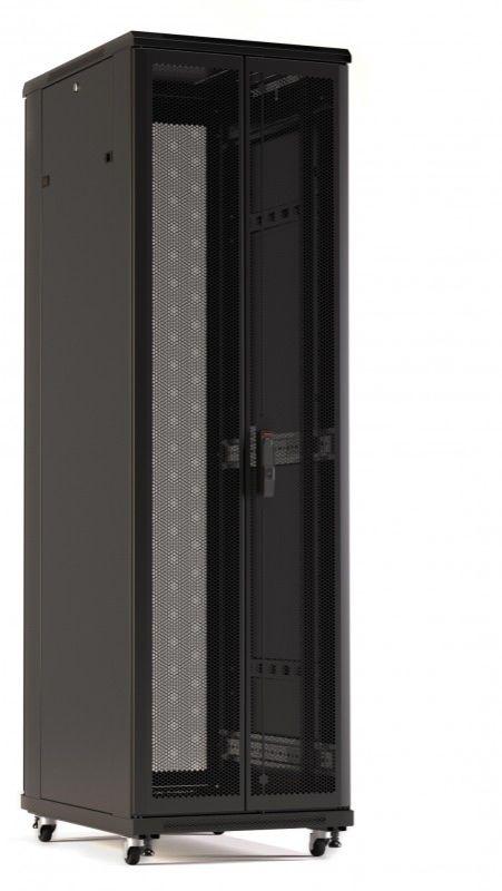 шкаф ttr-2261-dd-ral9005 напольный 19дюйм 22u 1166х600х1000мм (вхшхг) передн. и задн. распашные перфорированные двери (75%) ручка с замком черн. (ral 9005) (разобранный) hyperline 425242 от BTSprom.by