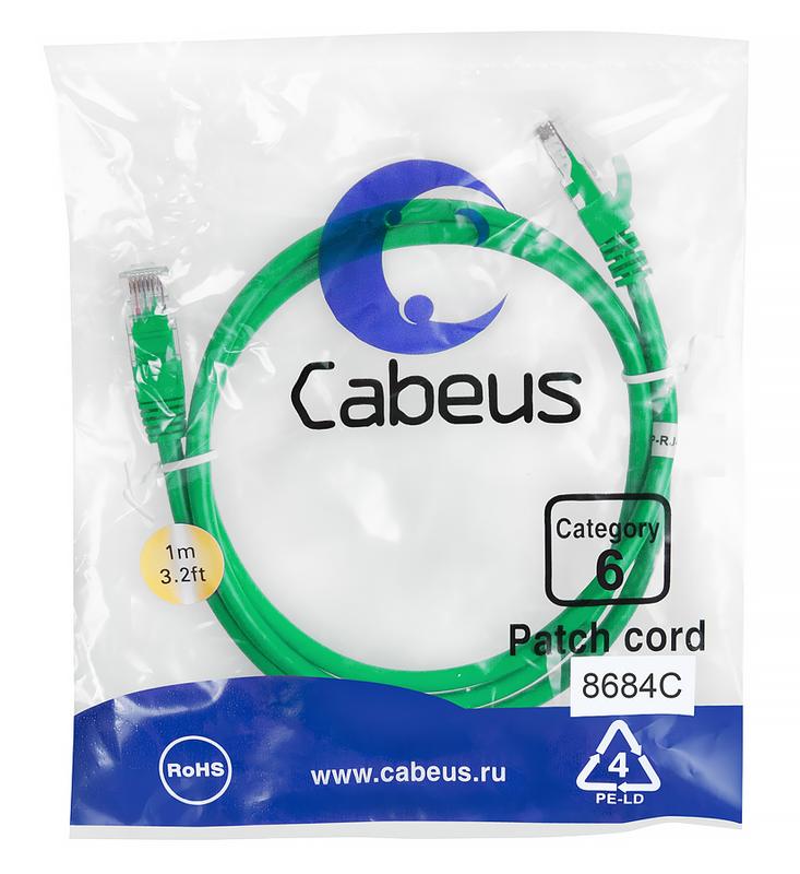 патч-корд u/utp кат.6 pc-utp-rj45-cat.6-1m-gn 2xrj45/8p8c неэкранир. pvc 1м зел. cabeus 8684c от BTSprom.by