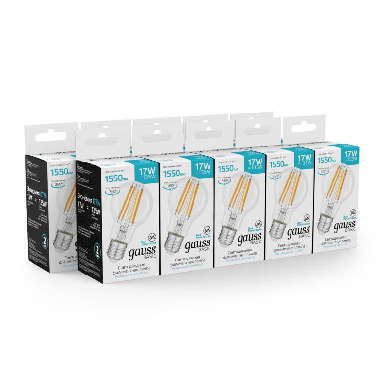 Лампа светодиодная филаментная Basic Filament А60 17Вт 4100К Е27 1550лм GAUSS 10212272 фото в каталоге от BTSprom.by