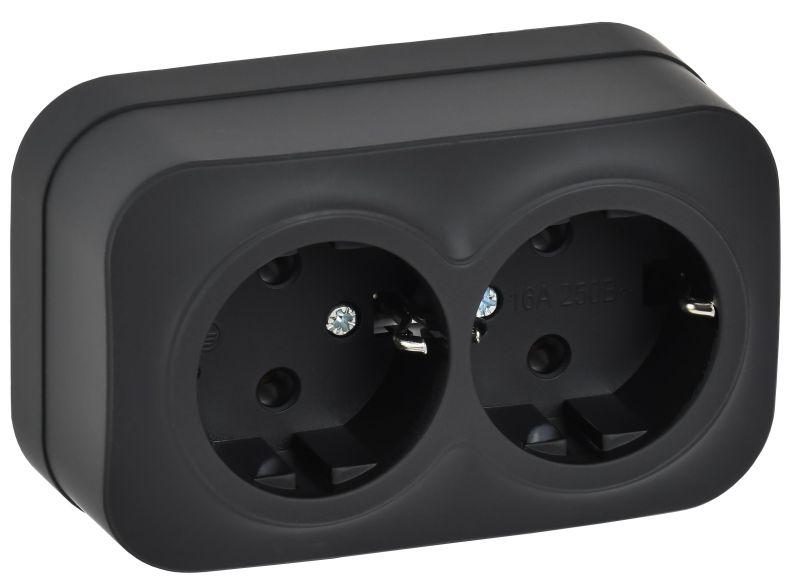 розетка 2-м оп glory рс22-3-хчм 16а с заземл. без защ. шторок черн. матов. iek erh21-k02m-16 от BTSprom.by