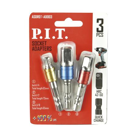 набор адаптеров для торцевых головок 1/4дюймх65мм; 3/8дюймх65мм; 1/2дюймх73мм (3 предмета) p.i.t. asdr07-ad003 от BTSprom.by