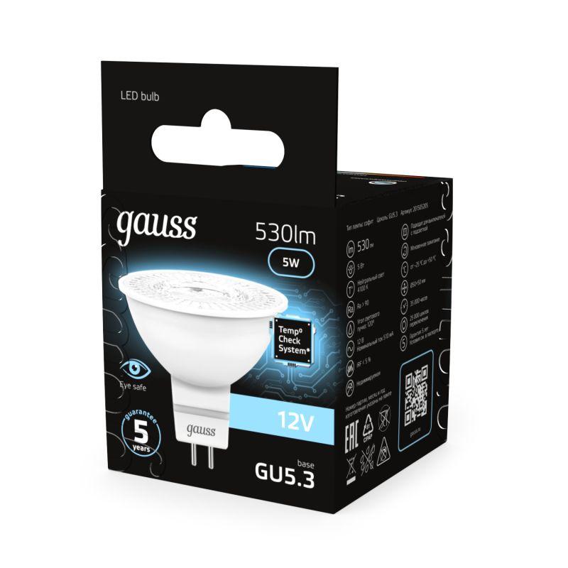 Лампа светодиодная Black 5Вт MR16 софит 4100К нейтр. бел. GU5.3 530лм DC 12В GAUSS 201505205 фото в каталоге от BTSprom.by