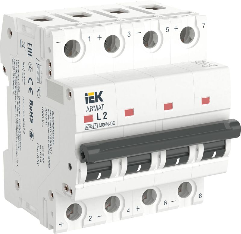выключатель автоматический модульный 4п l 2а m06n-dc armat iek ar-m06n-4-l002dc от BTSprom.by