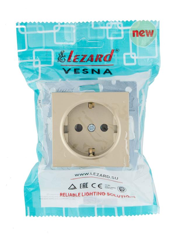  Розетка VESNA с заземл. ПБТ зол. LEZARD 742-3688-122B фото в каталоге от BTSprom.by