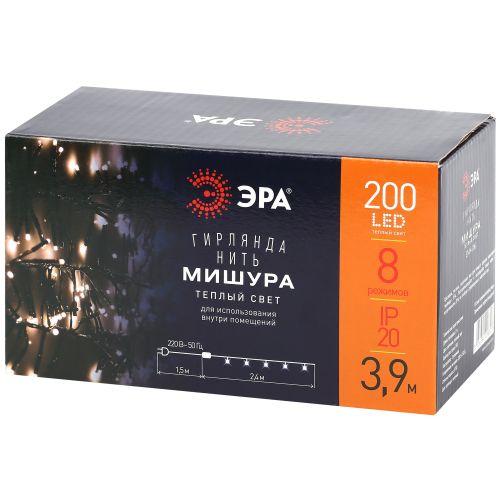  Гирлянда светодиодная "Нить Мишура" 3.9м 200LED 220В IP20 зел. провод тепл. свет ЭРА Б0047970 фото в каталоге от BTSprom.by