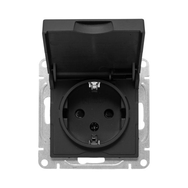  Розетка СП Эпика 16А IP44 с заземл. защ. шторки с крышкой механизм черн. EKF UP1-SOB-111-44 фото в каталоге от BTSprom.by