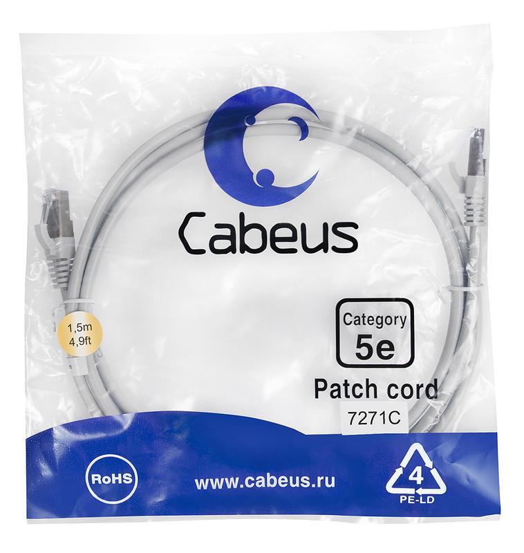 патч-корд f/utp кат.5e pc-ftp-rj45-cat.5e-1.5m 2xrj45/8p8c экранир. pvc 1.5м сер. cabeus 7271c от BTSprom.by