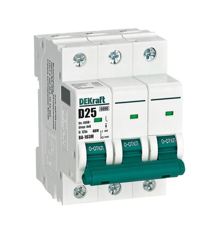 выключатель автоматический модульный 3п d 25а 6ка ва-103m без теплозащиты dekraft 12558dek от BTSprom.by