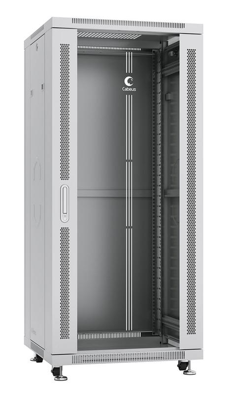 шкаф монтажный телекоммуникационный напольный sh-05c-27u60/60 19дюйм для распред. и серверн. оборудования 27u 600х600х1388мм передн. стеклян. и задн. сплошн. метал. двери ручка с замком сер. (ral 7035) cabeus 7045c от BTSprom.by