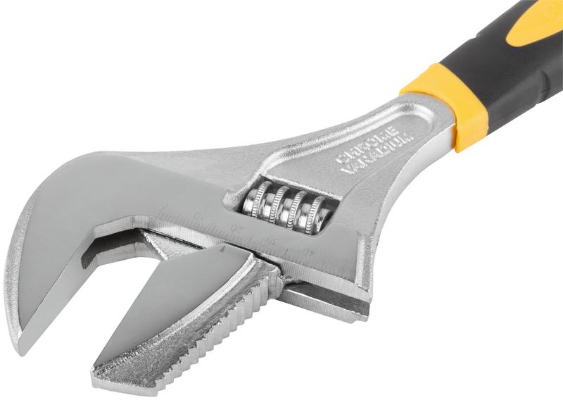  Ключ разводной "Техно" CrV узкие+переставная губки шкала увеличен. захват прорезин. ручка 250мм 52мм FIT 70190 фото в каталоге от BTSprom.by