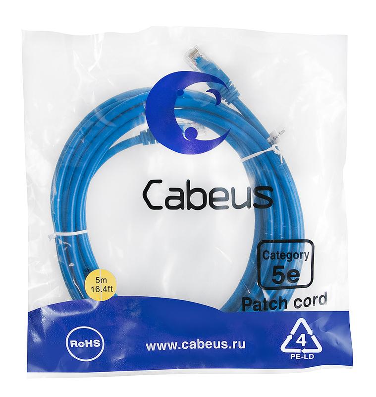 патч-корд u/utp кат.5e pc-utp-rj45-cat.5e-5m-bl 2xrj45/8p8c неэкранир. pvc 5м син. cabeus 7463c от BTSprom.by