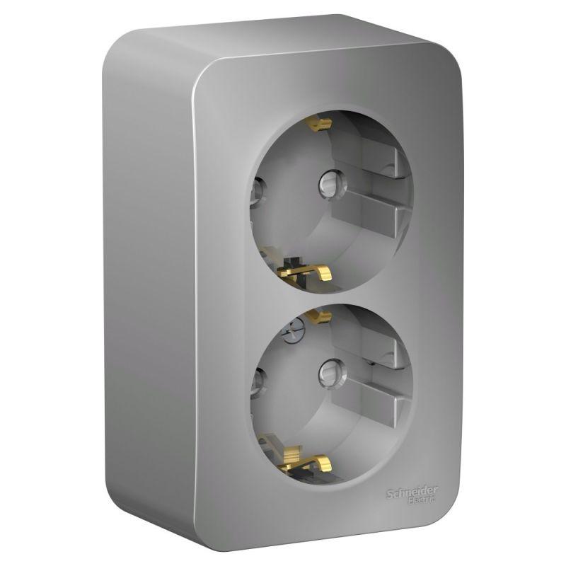 розетка 2-м оп blanca 16а ip20 250в с заземл. защ. шторки алюм. se blnra011203 от BTSprom.by