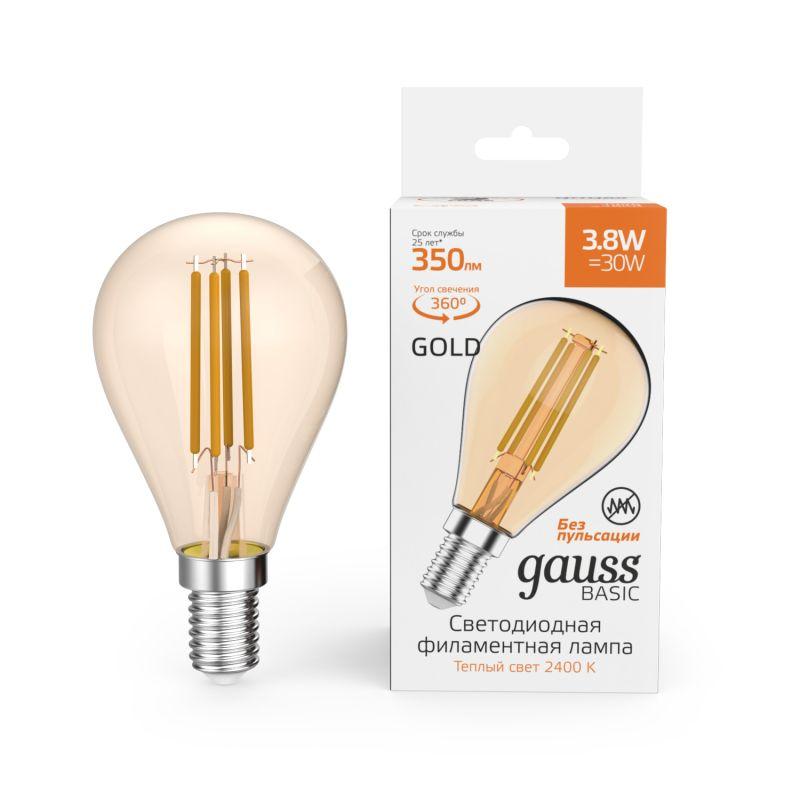 лампа светодиодная филаментная basic filament 3.8вт шар 2400к е14 350лм golden gauss 1057154 от BTSprom.by
