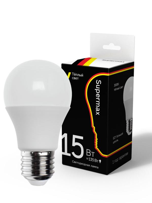 лампа светодиодная supermax а60 15вт стандарт e27 230в 3000к космос sup_led15wa60e2730 от BTSprom.by