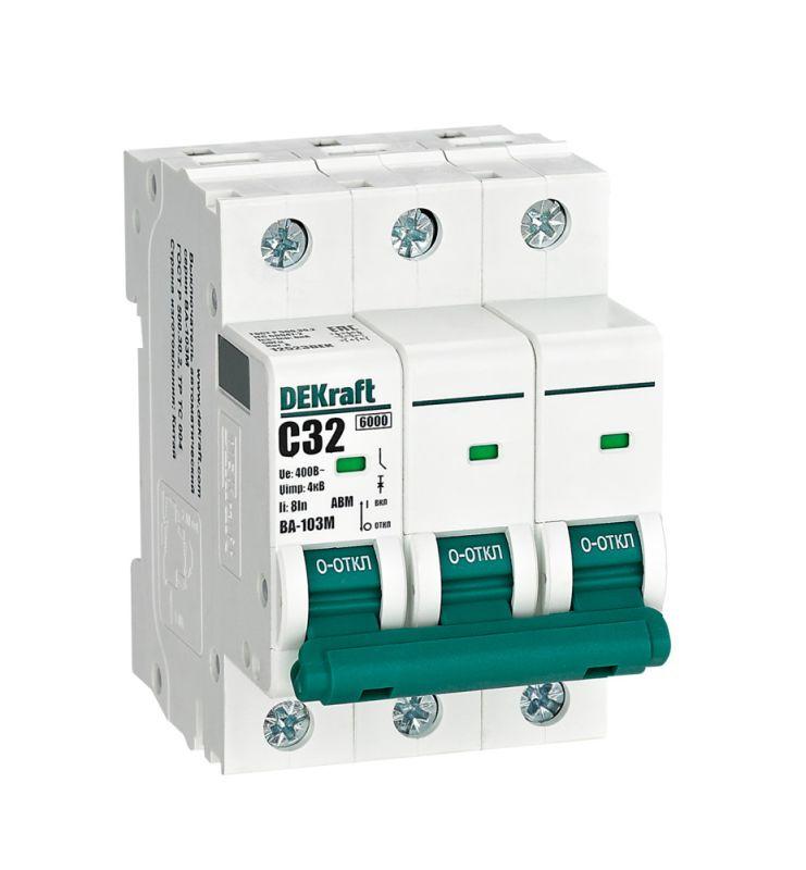 выключатель автоматический модульный 3п c 32а 6ка ва-103m без теплозащиты dekraft 12523dek от BTSprom.by