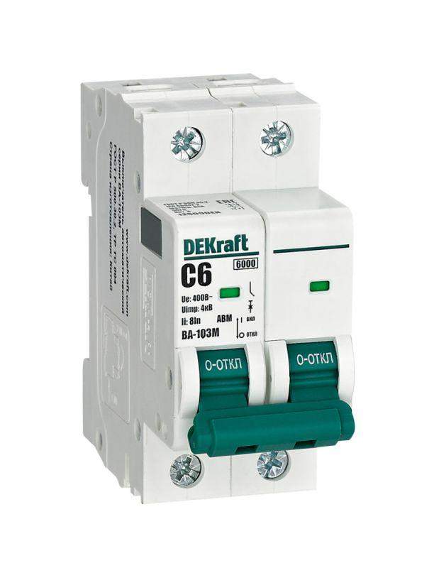 выключатель автоматический модульный 2п c 6а 6ка ва-103m без теплозащиты dekraft 12509dek от BTSprom.by