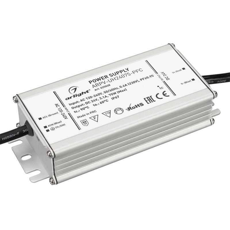 блок питания arpv-uh24075-pfc (24в 3.1а 75вт) (ip67 металл) arlight 025028 от BTSprom.by