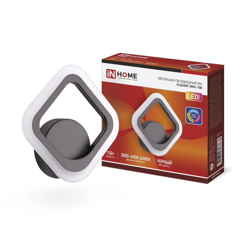 светильник светодиодный elegant aris-15b 15вт 3000-6500к 1200лм 230в step color черн. in home 4690612035338 от BTSprom.by