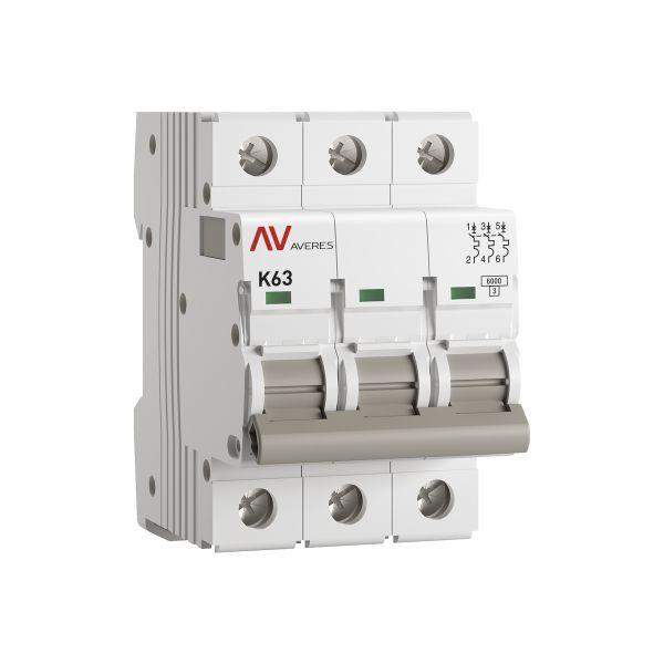выключатель автоматический модульный 3п k 63а 6ка av-6 averes ekf mcb6-3-63k-av от BTSprom.by