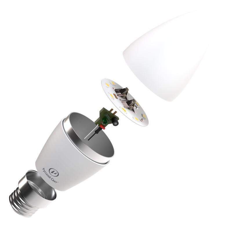 Лампа светодиодная RS C37 E27 6W 220-240V 2700К 6Вт 600лм Ra 90 свеча Русский Свет 15010545060 фото в каталоге от BTSprom.by Лампа светодиодная RS C37 E27 6W 220-240V 2700К 6Вт 600лм Ra 90 свеча Русский Свет 15010545060 фото в каталоге от BTSprom.by