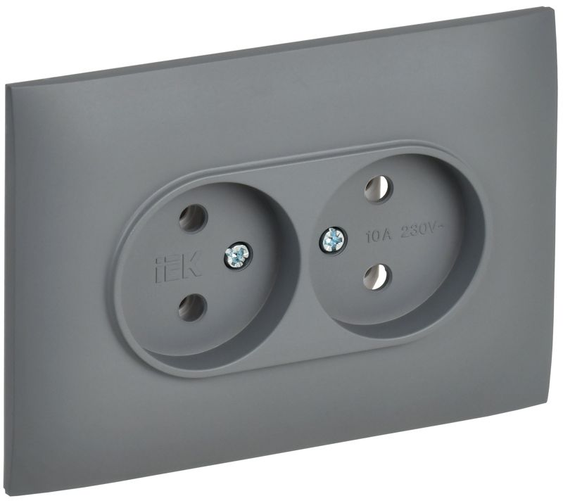 розетка 2-м skandy 10а без заземл. без защ. шторок в сборе sk-r10gr сер. iek sk-r20-10-k03-f от BTSprom.by