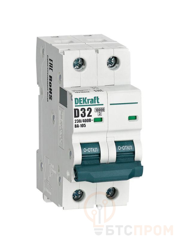 Выключатель автоматический модульный 2п D 32А 10кА ВА-105 DEKraft 13216DEK фото в каталоге от BTSprom.by  Выключатель автоматический модульный 2п D 32А 10кА ВА-105 DEKraft 13216DEK фото в каталоге от BTSprom.by