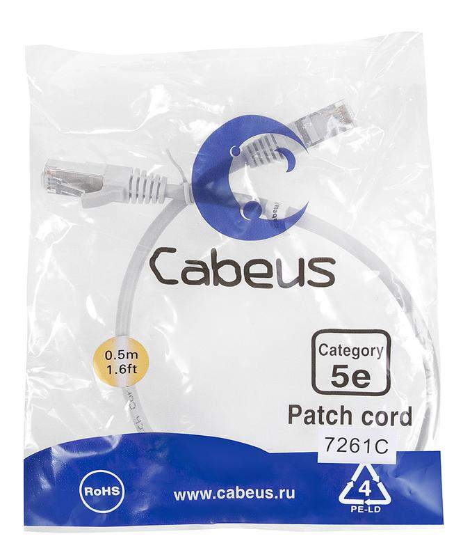 патч-корд f/utp кат.5e pc-ftp-rj45-cat.5e-0.5m 2xrj45/8p8c экранир. pvc 0.5м сер. cabeus 7261c от BTSprom.by