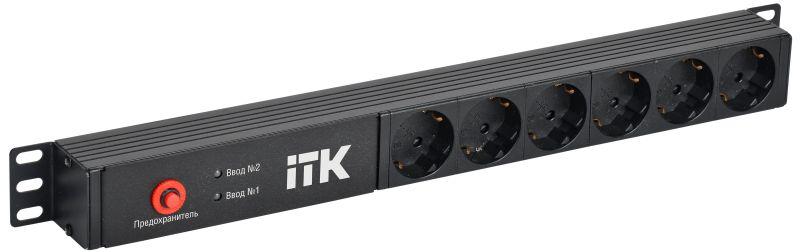 блок распределения питания pdu с авр 6 розеток schuko 1u без шнура 2 вх. c14 itk ph30-06d-41 от BTSprom.by