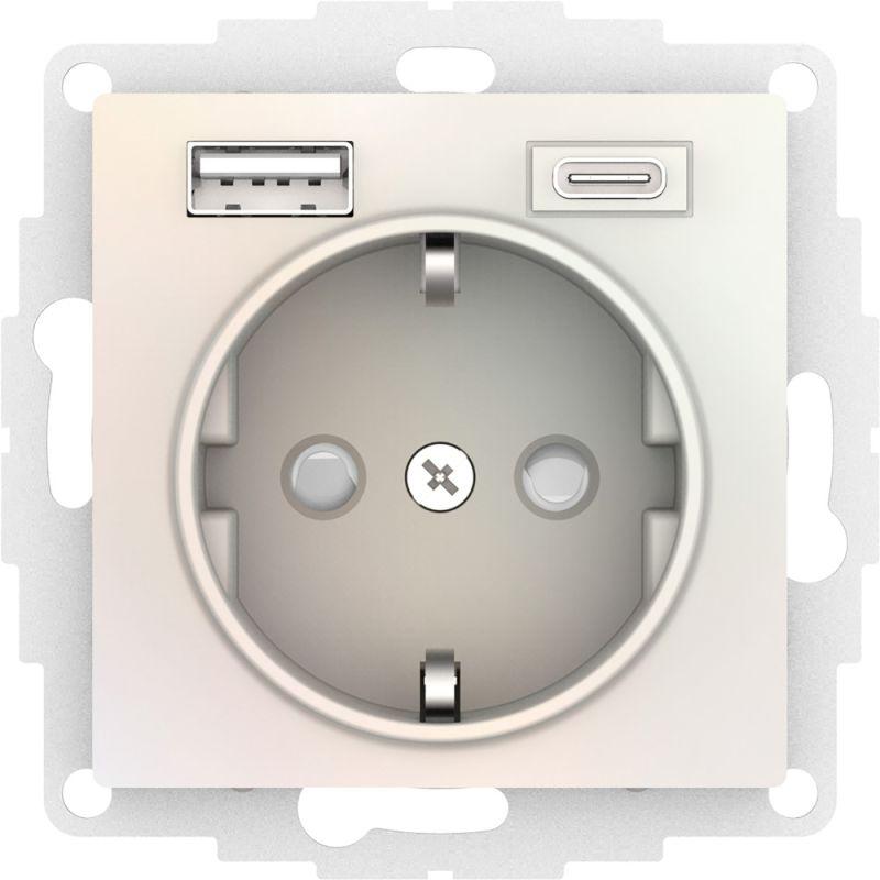 розетка atlasdesign 16а с 2-мя заряд. устройствами usb тип a+c 5в/2.4а 2х5в/1.2а механизм жемчуж. se atn000432 от BTSprom.by