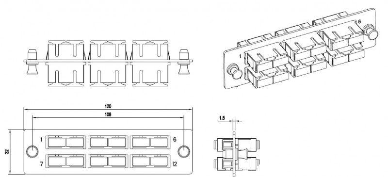 панель fo-fpm-w120h32-6dsc-bl для fo-19bx с 6 sc (duplex) адаптерами 12 волокон одномод. 120х32мм адаптеры син. (blue) hyperline 54246 от BTSprom.by