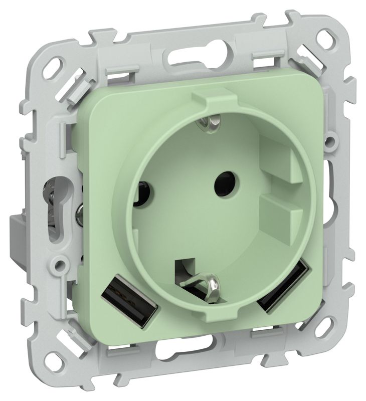 розетка 1-м сп flite рсюша11-1-флф 16а с usb a+a 3.1а с заземл. с защ. шторками безвинтовое крепление механизм фисташк. iek fi-r14-16-1-u21-d31-k93 от BTSprom.by