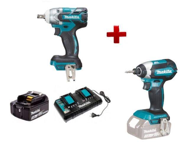 аккум.  гайковерт makita dtw 285 z в кор. +  bl1830 2шт. и зар. dc18rd + акция шуруповерт dtd153z (18.0 в, без аккумулятора, посадочн. квадрат 1/2 ", от BTSprom.by