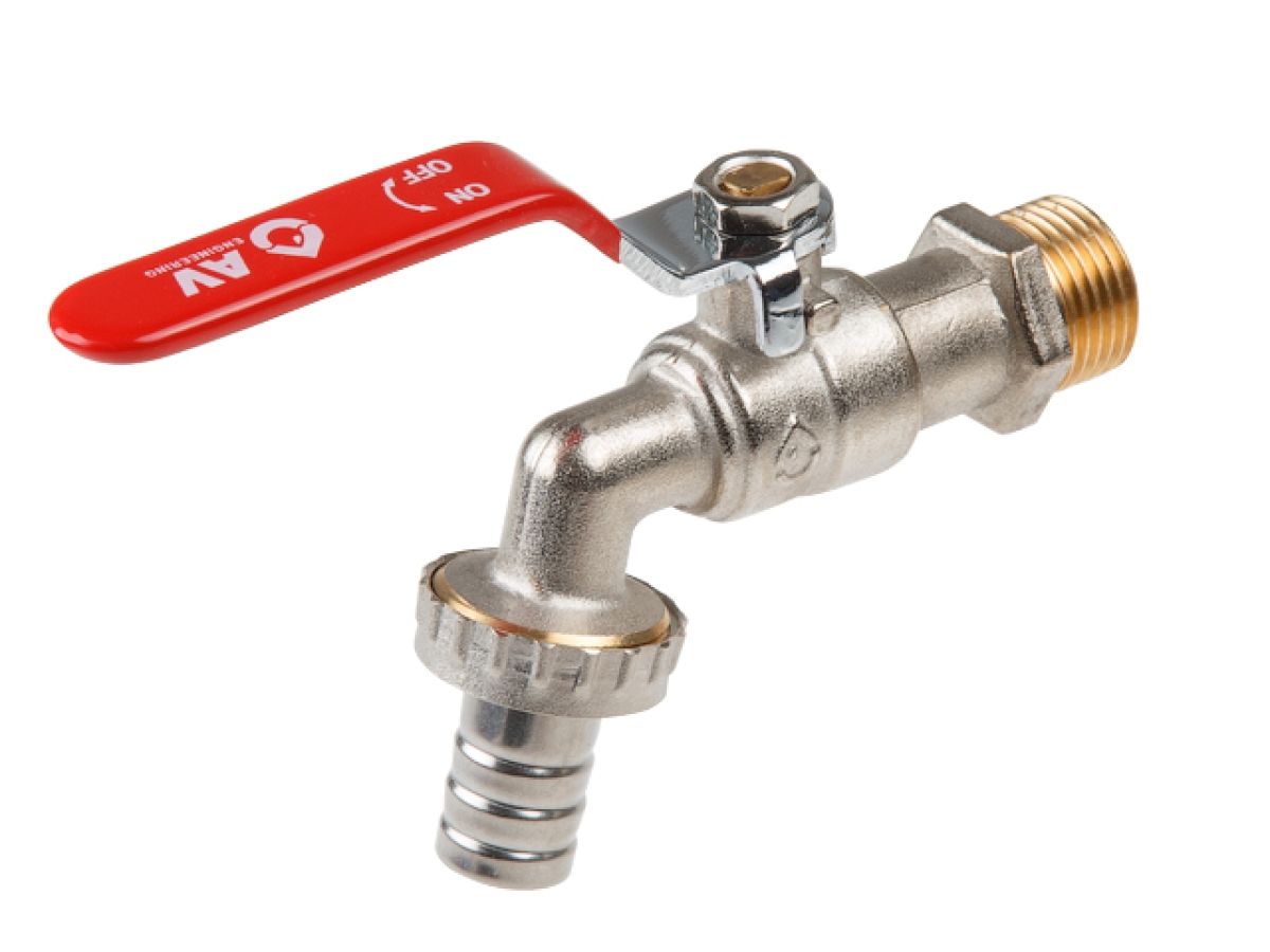кран водоразборный 1/2" нар. настенный со штуцером, av engineering (вход 1/2" х выход 3/4") ave166012 от BTSprom.by