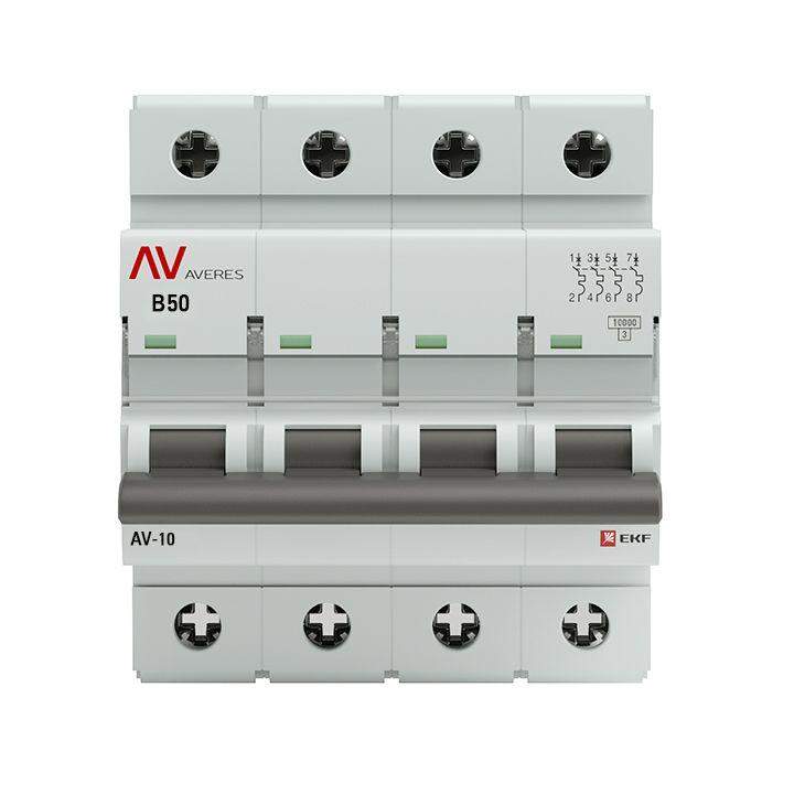  Выключатель автоматический модульный 4п B 50А 10кА AV-10 AVERES EKF mcb10-4-50B-av фото в каталоге от BTSprom.by