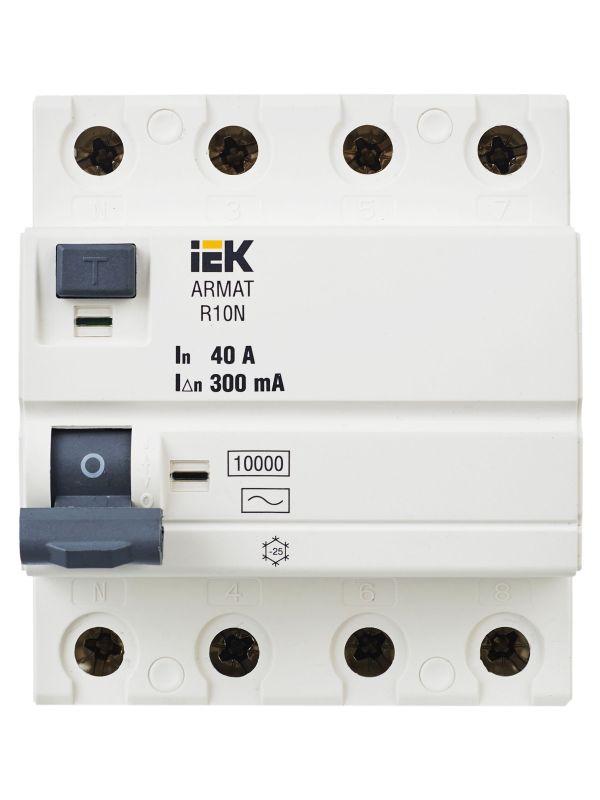  Выключатель дифференциального тока (УЗО) 4п 40А 300мА тип AC ВДТ R10N ARMAT IEK AR-R10N-4-040C300 фото в каталоге от BTSprom.by