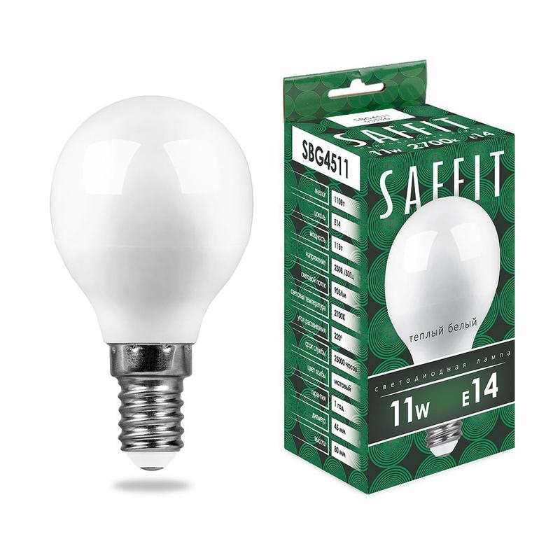 лампа светодиодная 11вт 230в e14 2700к g45 sbg4511 saffit 55136 от BTSprom.by