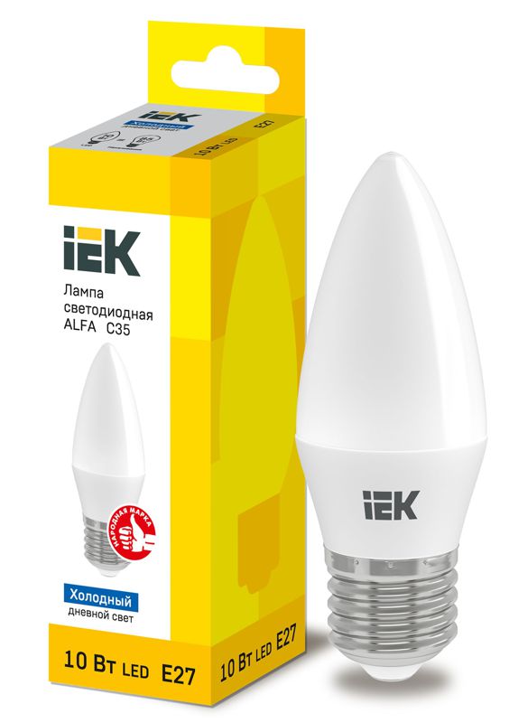 лампа светодиодная alfa 10вт c35 свеча 6500к e27 230в iek lla-c35-10-230-65-e27 от BTSprom.by