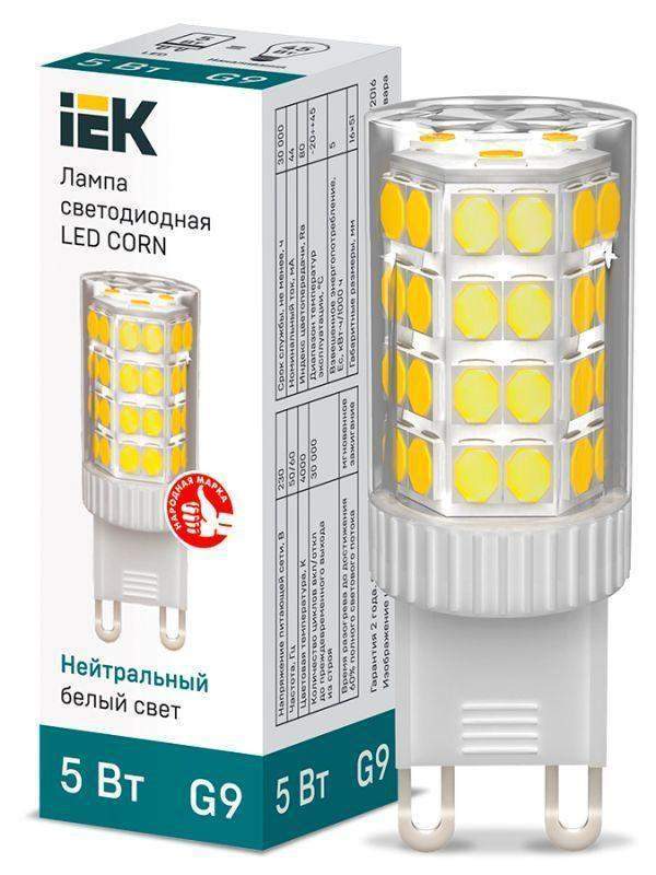 лампа светодиодная corn 5вт капсульная 4000к нейтр. бел. g9 230в керамика iek lle-corn-5-230-40-g9 от BTSprom.by