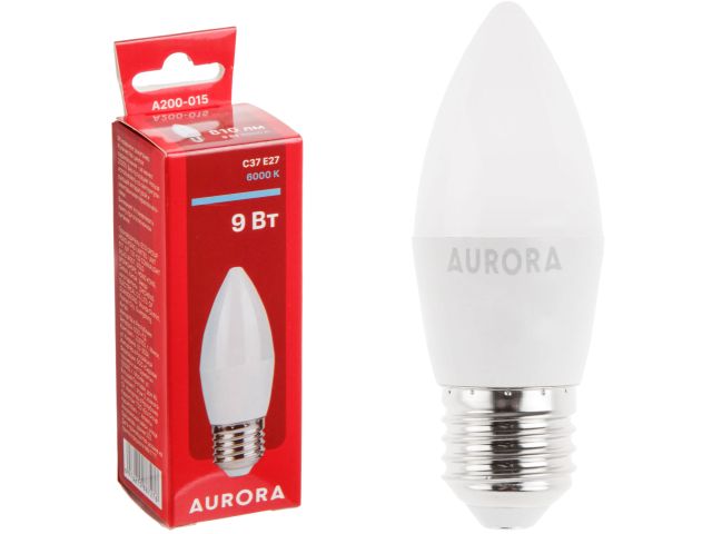 лампа светодиодная c37 свеча 9вт 230в e27 6000k aurora a200-015 от BTSprom.by