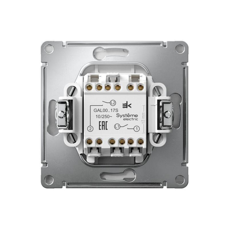  Выключатель кнопочный 2-кл. ArtGallery 10AX быстрозажим. клем. механизм алюм. SE GAL000317S фото в каталоге от BTSprom.by